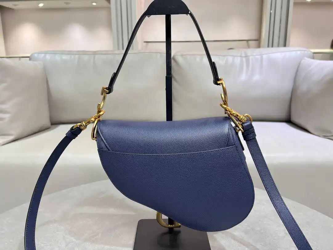 Dior M0455 Saddle Bag With Strap Grained Calfskin Navy Blue M0456