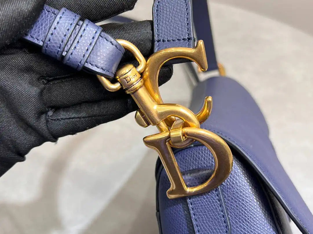 Dior M0455 Saddle Bag With Strap Grained Calfskin Navy Blue M0456