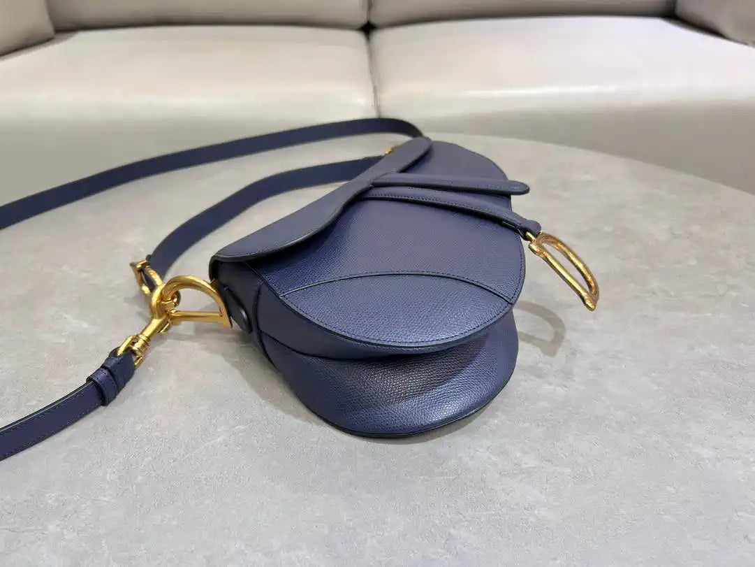 Dior M0455 Saddle Bag With Strap Grained Calfskin Navy Blue M0456