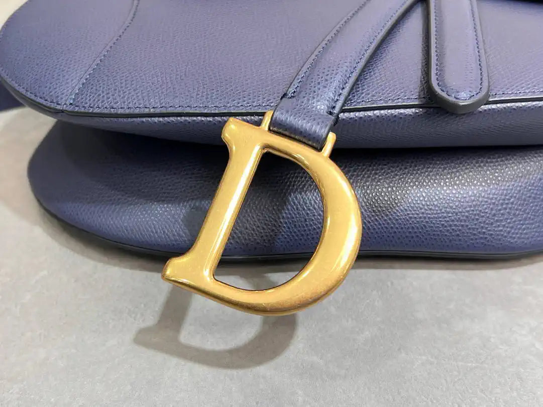 Dior M0455 Saddle Bag With Strap Grained Calfskin Navy Blue M0456