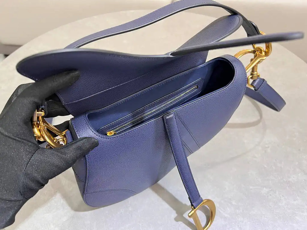 Dior M0455 Saddle Bag With Strap Grained Calfskin Navy Blue M0456