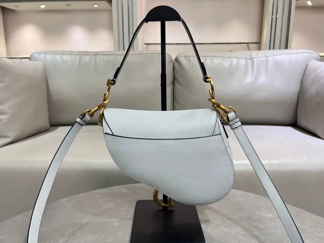Dior M0455 Saddle Bag With Strap Grained Calfskin Blue Gray M0456