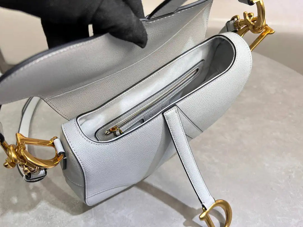 Dior M0455 Saddle Bag With Strap Grained Calfskin Blue Gray M0456