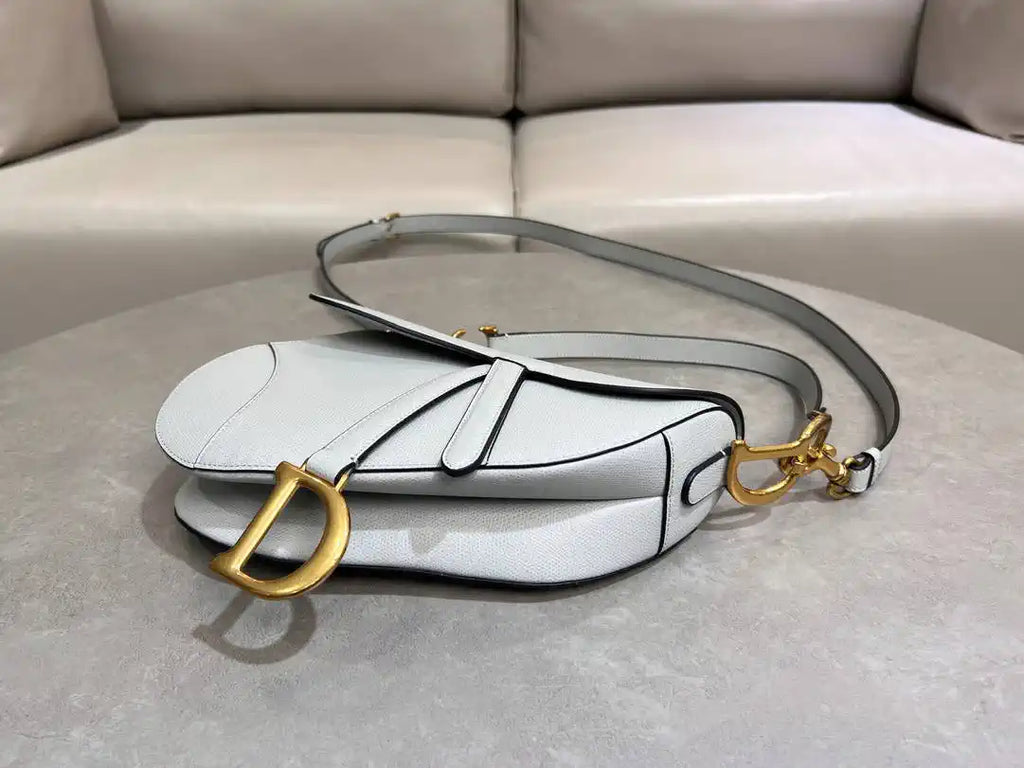 Dior M0455 Saddle Bag With Strap Grained Calfskin Blue Gray M0456