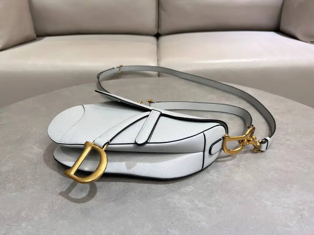 Dior M0455 Saddle Bag With Strap Grained Calfskin Blue Gray M0456