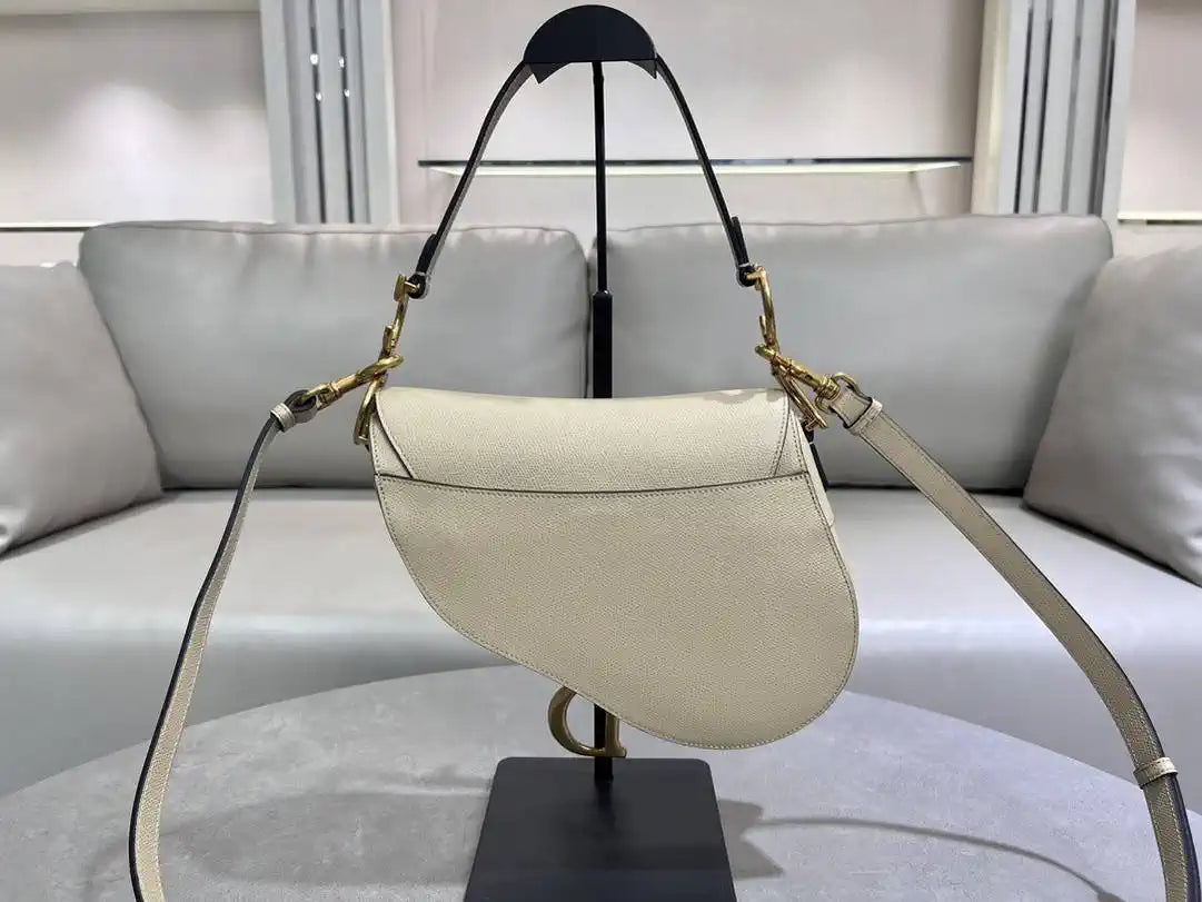Dior M0455 Saddle Bag With Strap Grained Calfskin Apricot M0456
