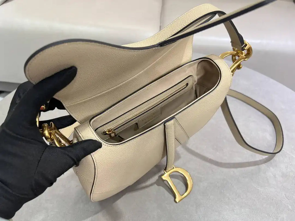 Dior M0455 Saddle Bag With Strap Grained Calfskin Apricot M0456
