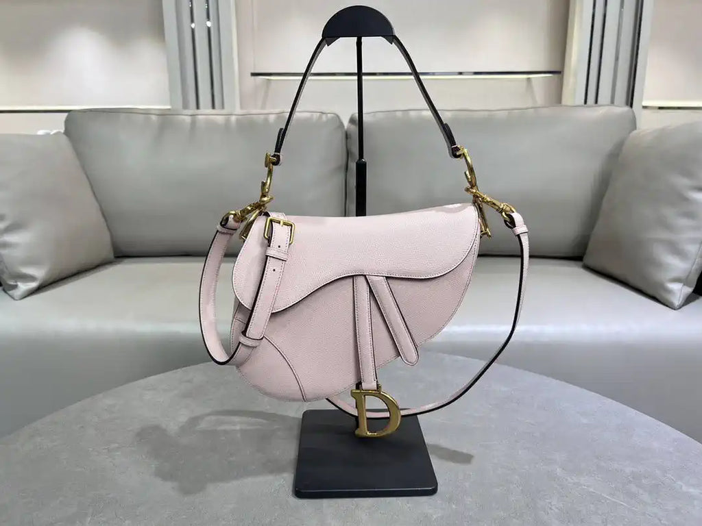 Dior M0455 Saddle Bag With Strap Grained Calfskin Pink M0456