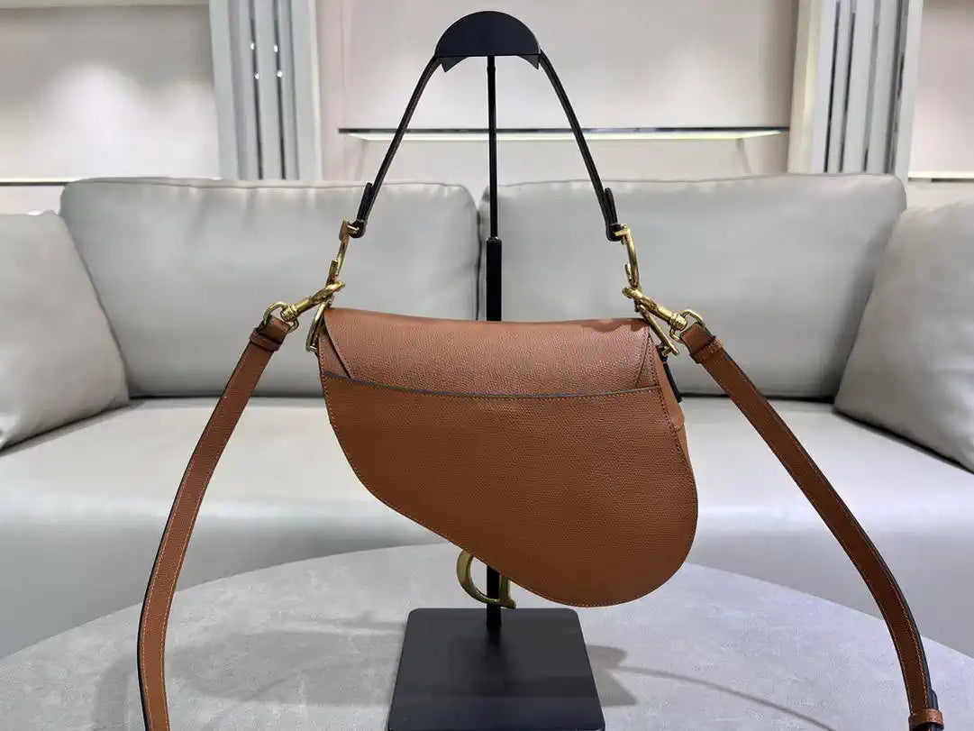 Dior M0455 Saddle Bag With Strap Grained Calfskin Caramel M0456