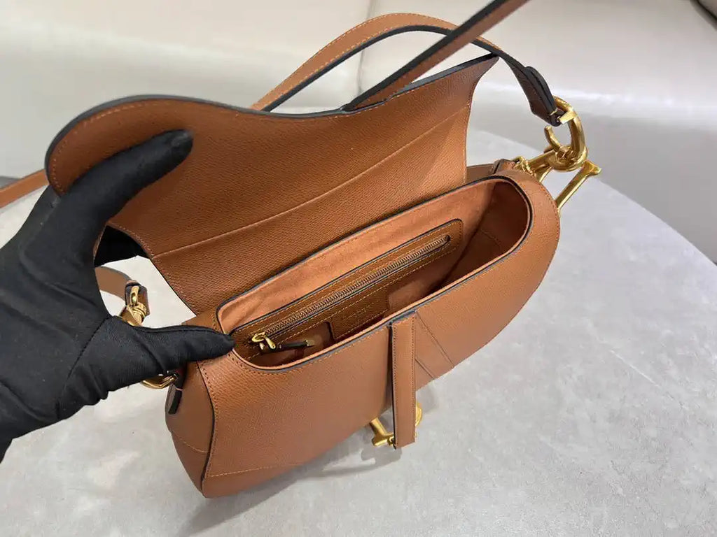 Dior M0455 Saddle Bag With Strap Grained Calfskin Caramel M0456