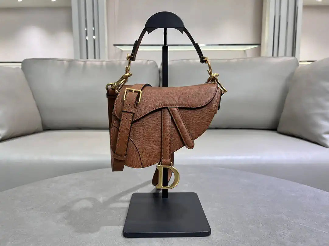 Dior M0455 Saddle Bag With Strap Grained Calfskin Caramel M0456