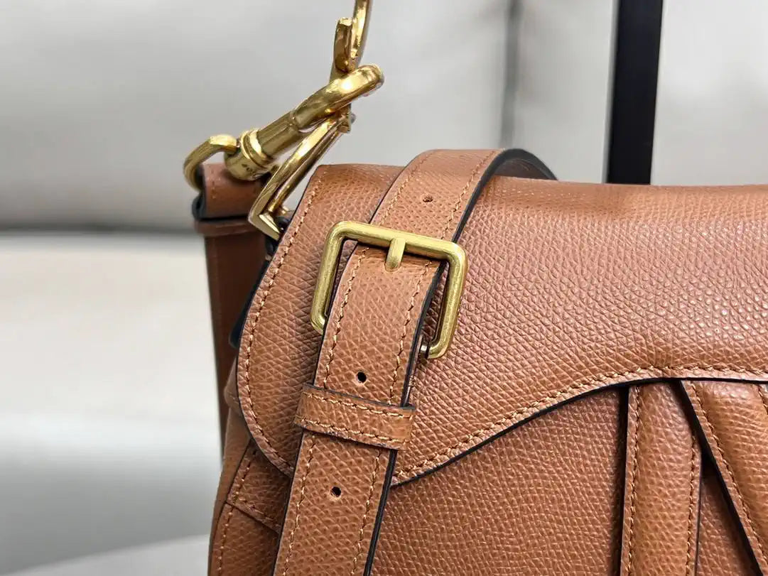 Dior M0455 Saddle Bag With Strap Grained Calfskin Caramel M0456