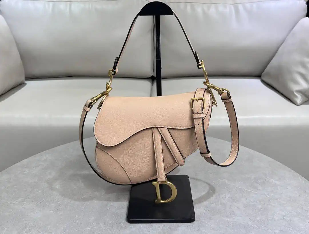 Dior M0455 Saddle Bag With Strap Grained Calfskin Rose Pink M0456