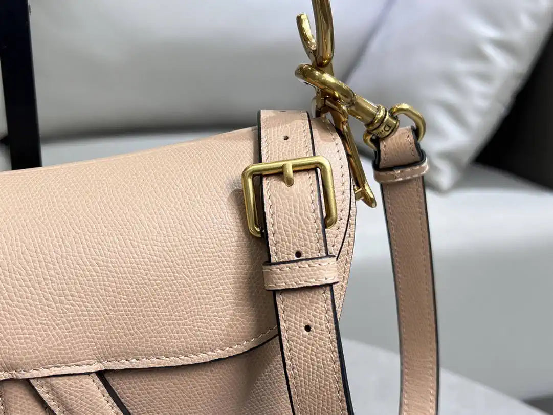 Dior M0455 Saddle Bag With Strap Grained Calfskin Rose Pink M0456