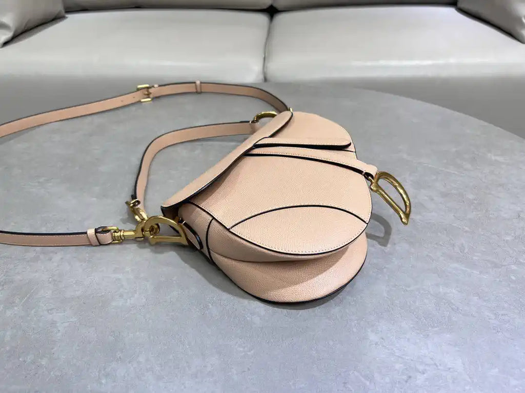 Dior M0455 Saddle Bag With Strap Grained Calfskin Rose Pink M0456