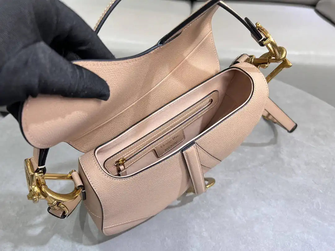 Dior M0455 Saddle Bag With Strap Grained Calfskin Rose Pink M0456