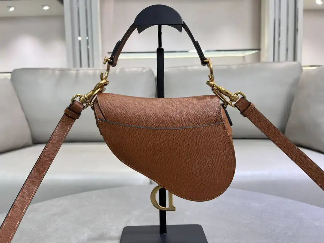 Dior M0455 Saddle Bag With Strap Grained Calfskin Caramel M0456