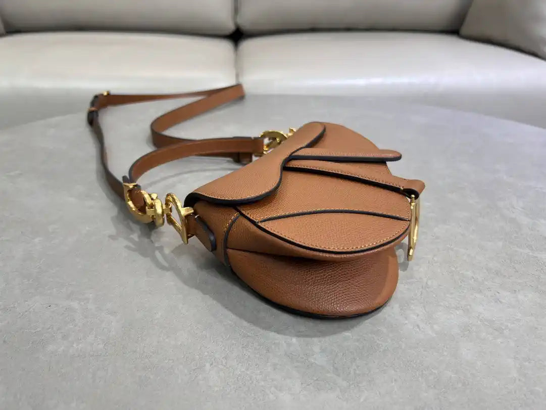 Dior M0455 Saddle Bag With Strap Grained Calfskin Caramel M0456
