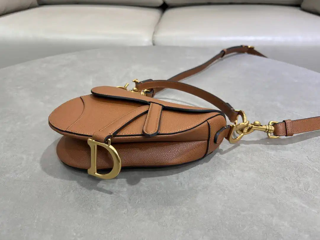 Dior M0455 Saddle Bag With Strap Grained Calfskin Caramel M0456