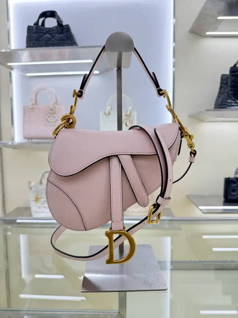 Dior M0455 Saddle Bag With Strap Grained Calfskin Pink M0456