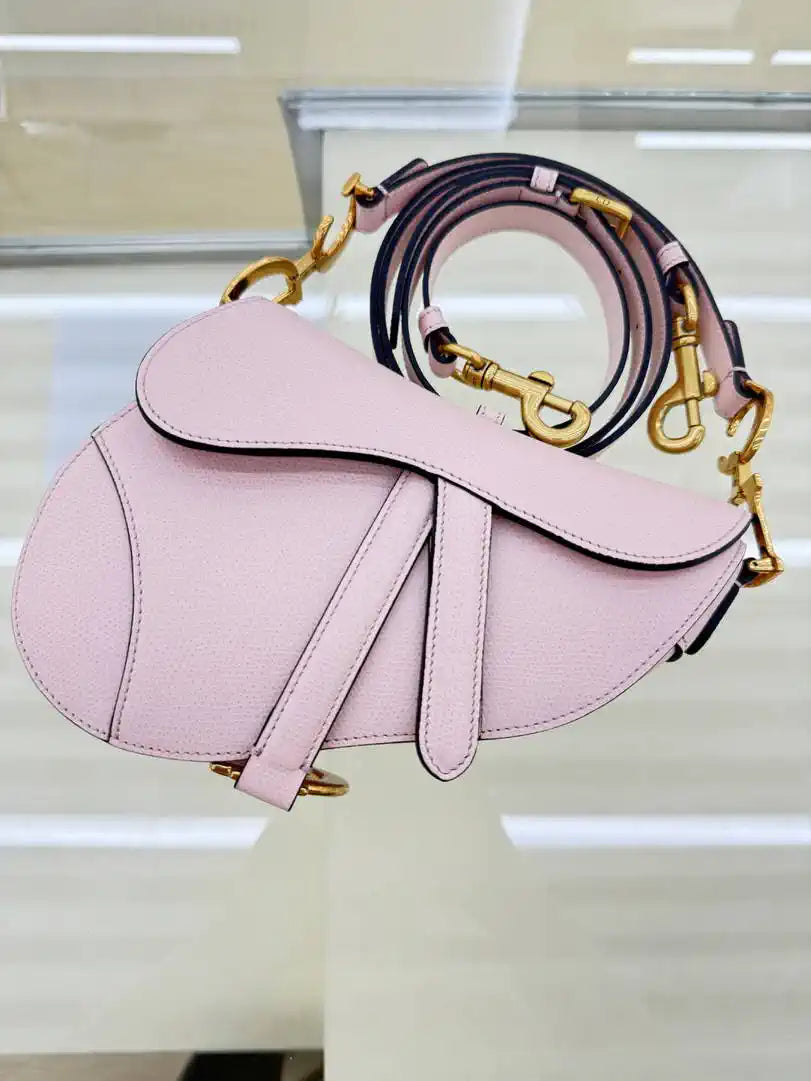 Dior M0455 Saddle Bag With Strap Grained Calfskin Pink M0456
