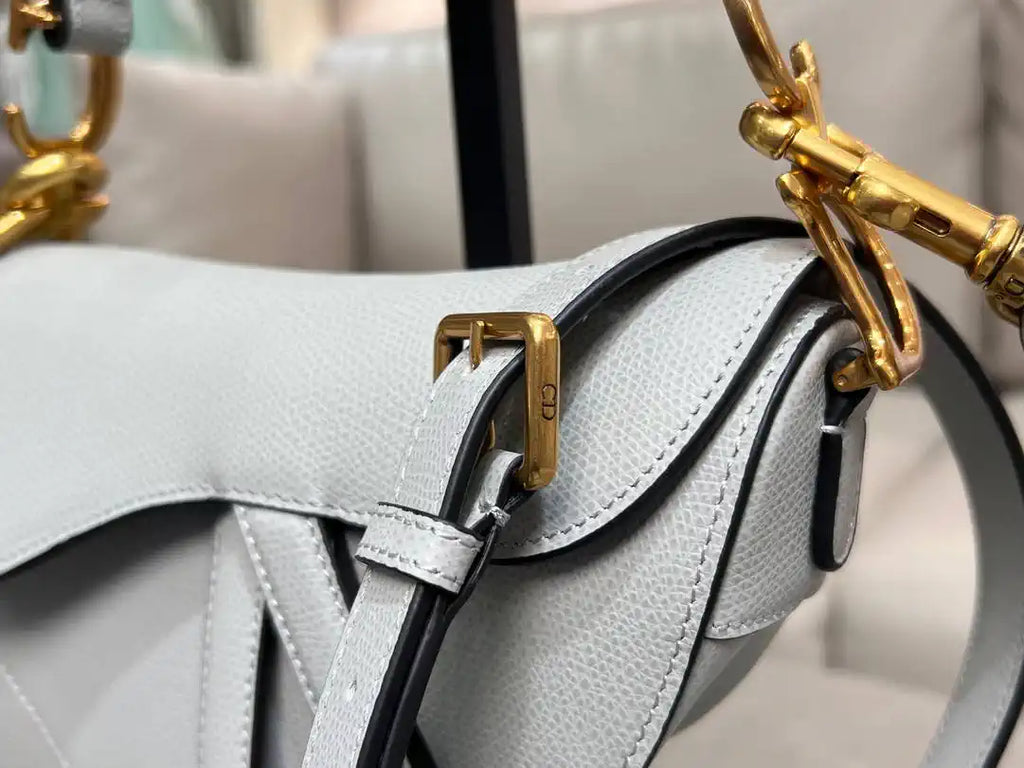 Dior M0455 Saddle Bag With Strap Grained Calfskin Blue Gray M0456