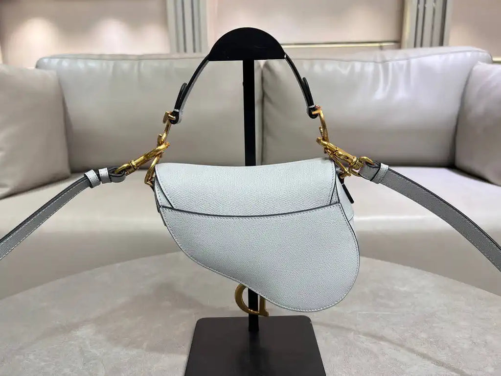 Dior M0455 Saddle Bag With Strap Grained Calfskin Blue Gray M0456