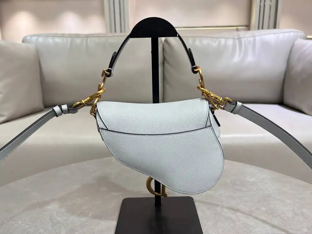 Dior M0455 Saddle Bag With Strap Grained Calfskin Blue Gray M0456