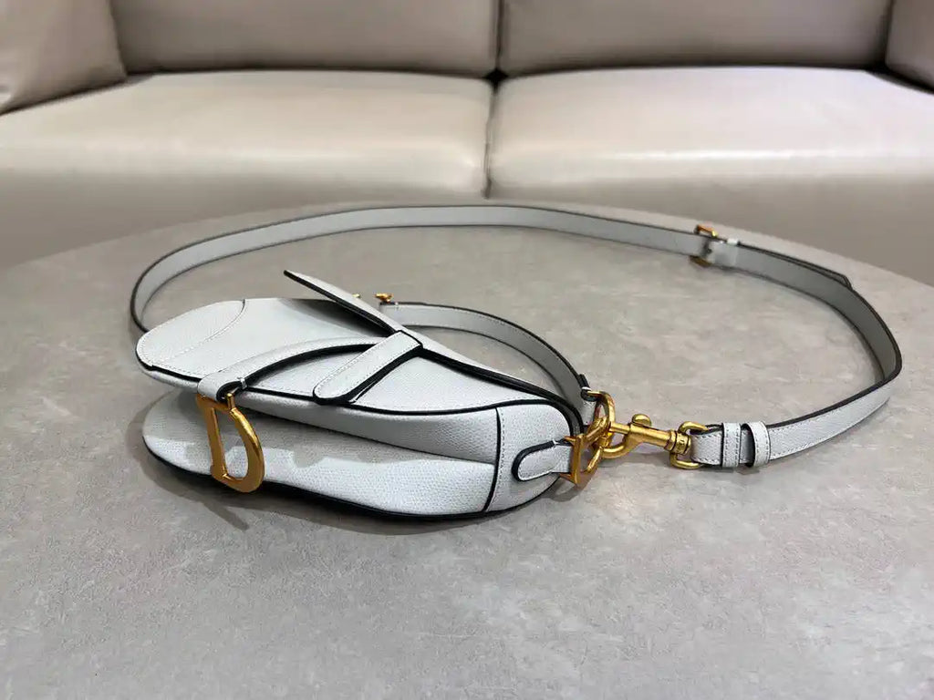Dior M0455 Saddle Bag With Strap Grained Calfskin Blue Gray M0456
