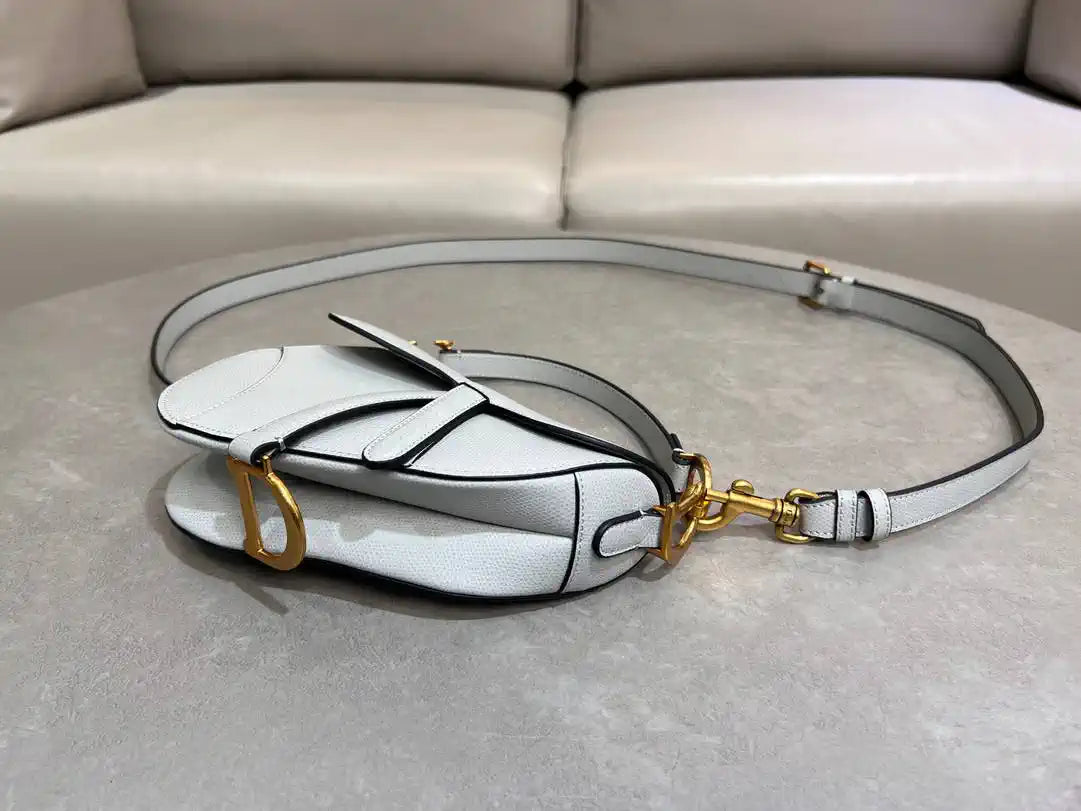 Dior M0455 Saddle Bag With Strap Grained Calfskin Blue Gray M0456
