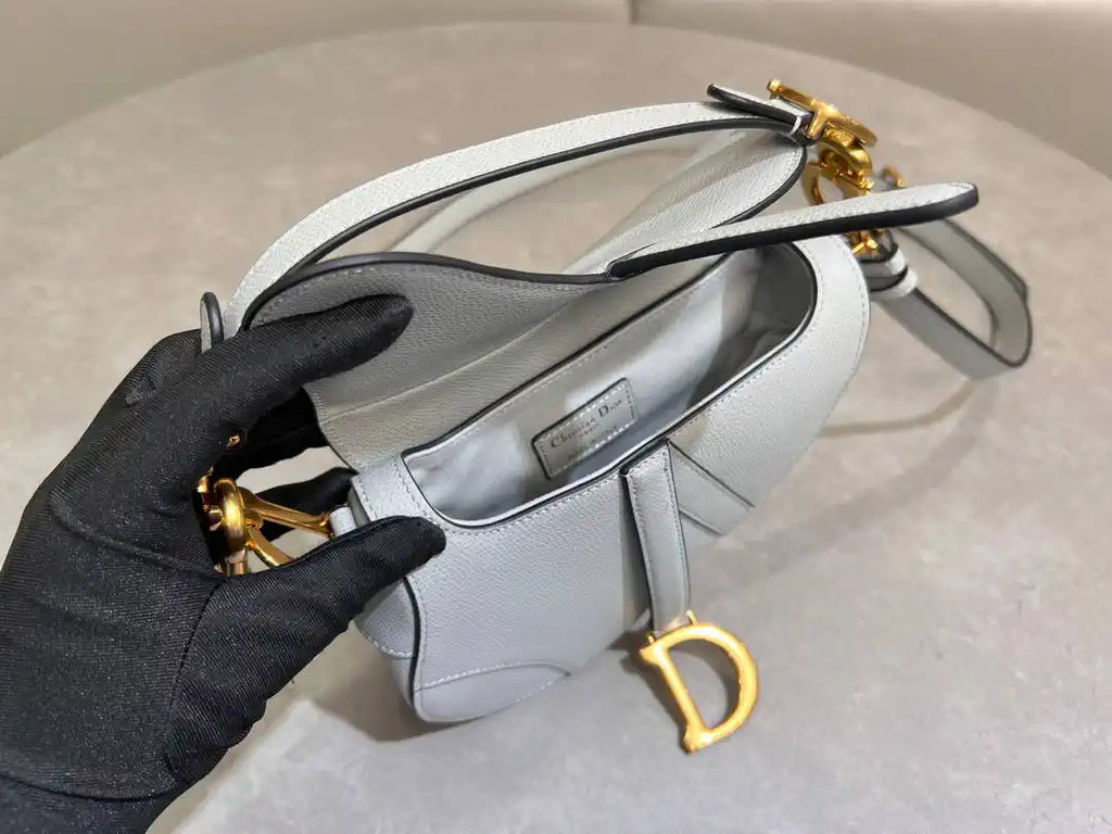Dior M0455 Saddle Bag With Strap Grained Calfskin Blue Gray M0456