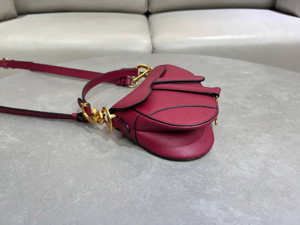 Dior M0455 Saddle Bag With Strap Grained Calfskin RED M0456