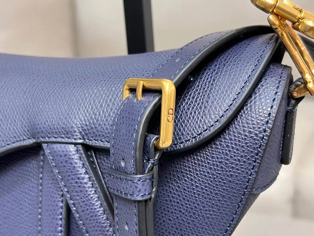 Dior M0455 Saddle Bag With Strap Grained Calfskin Navy Blue M0456
