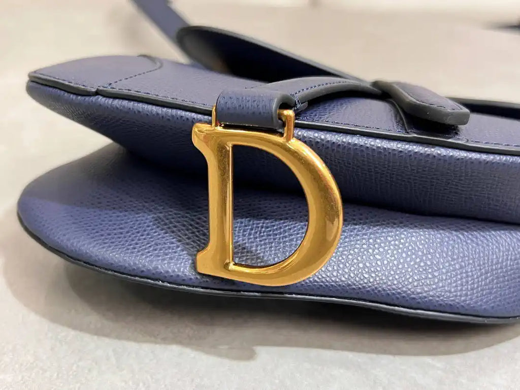 Dior M0455 Saddle Bag With Strap Grained Calfskin Navy Blue M0456