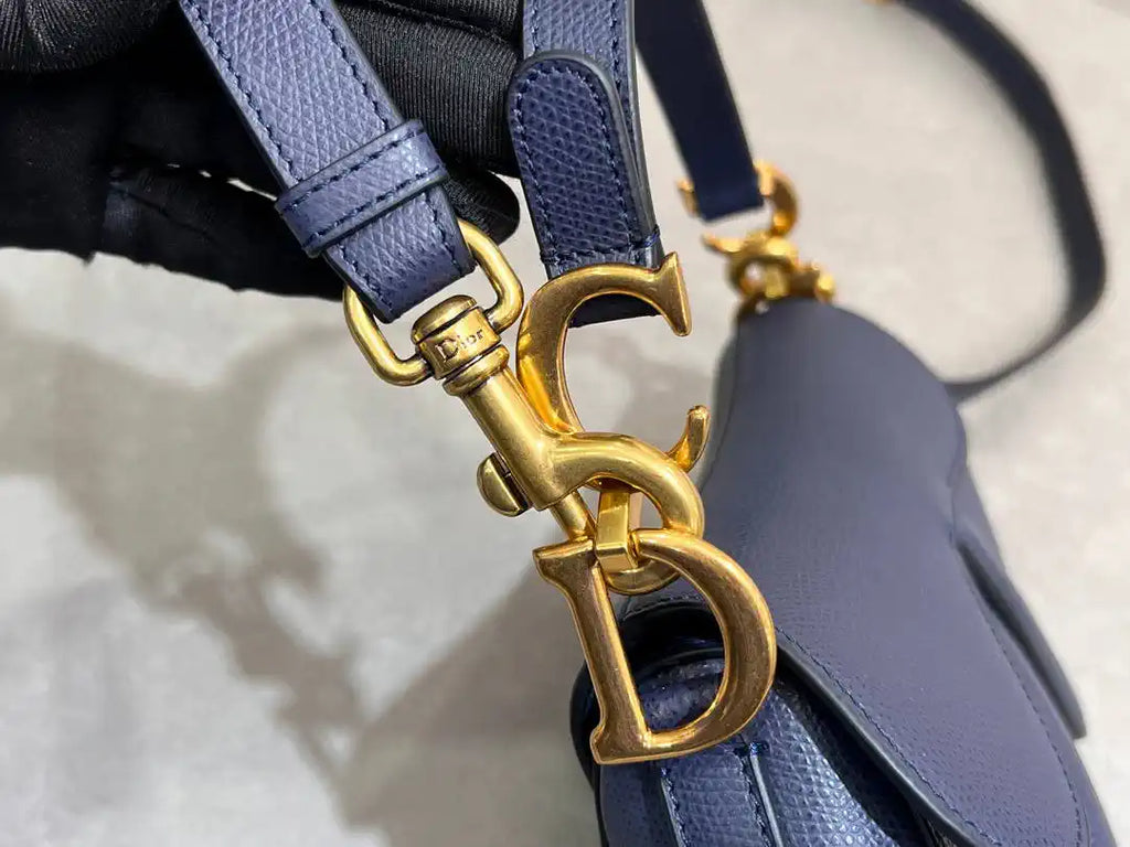 Dior M0455 Saddle Bag With Strap Grained Calfskin Navy Blue M0456