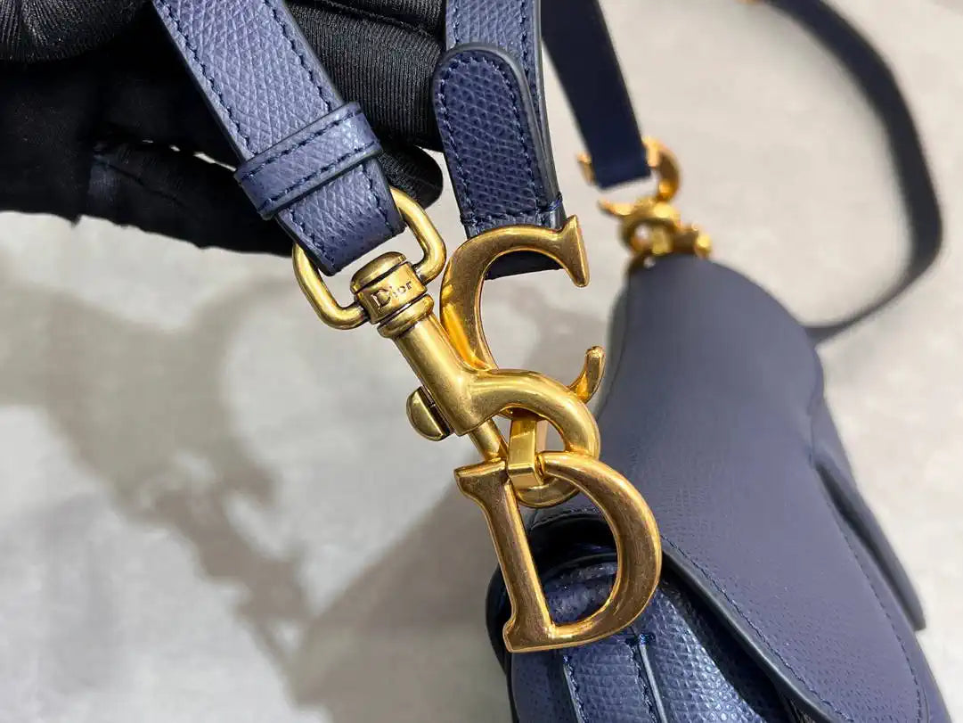 Dior M0455 Saddle Bag With Strap Grained Calfskin Navy Blue M0456