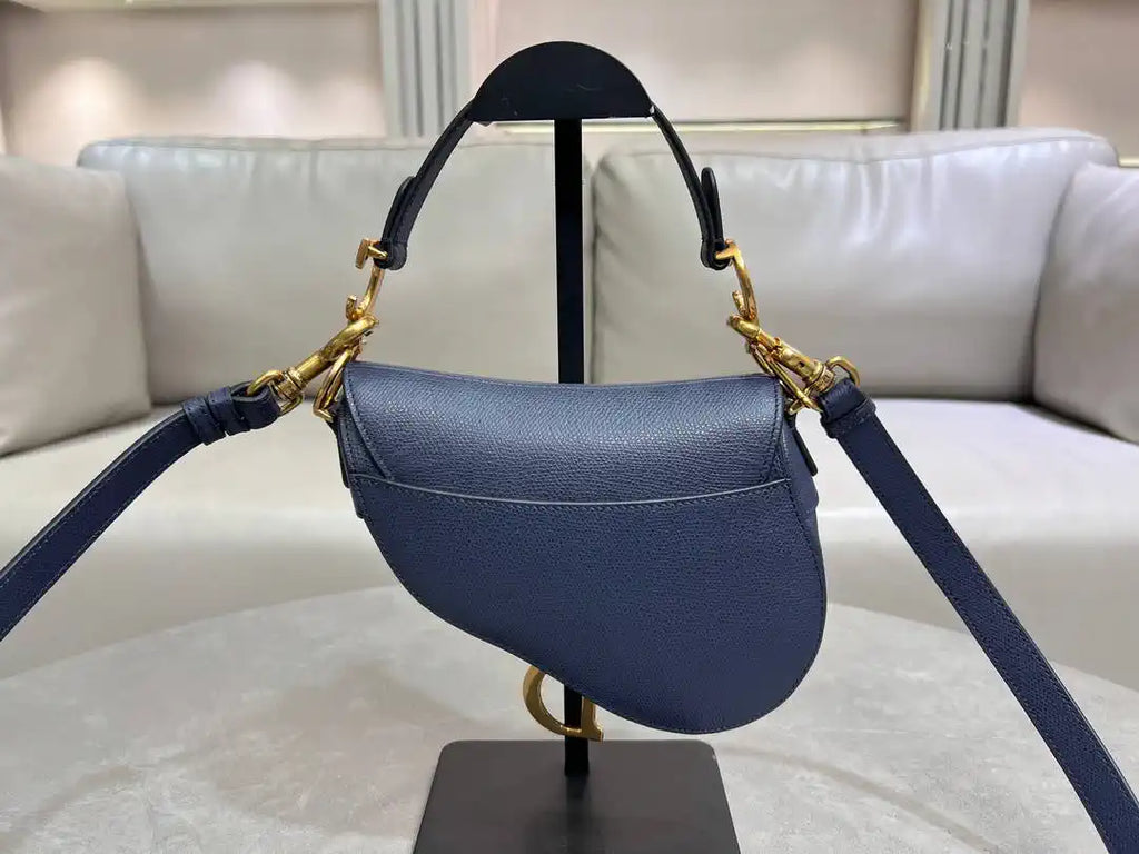 Dior M0455 Saddle Bag With Strap Grained Calfskin Navy Blue M0456
