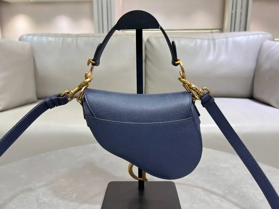 Dior M0455 Saddle Bag With Strap Grained Calfskin Navy Blue M0456