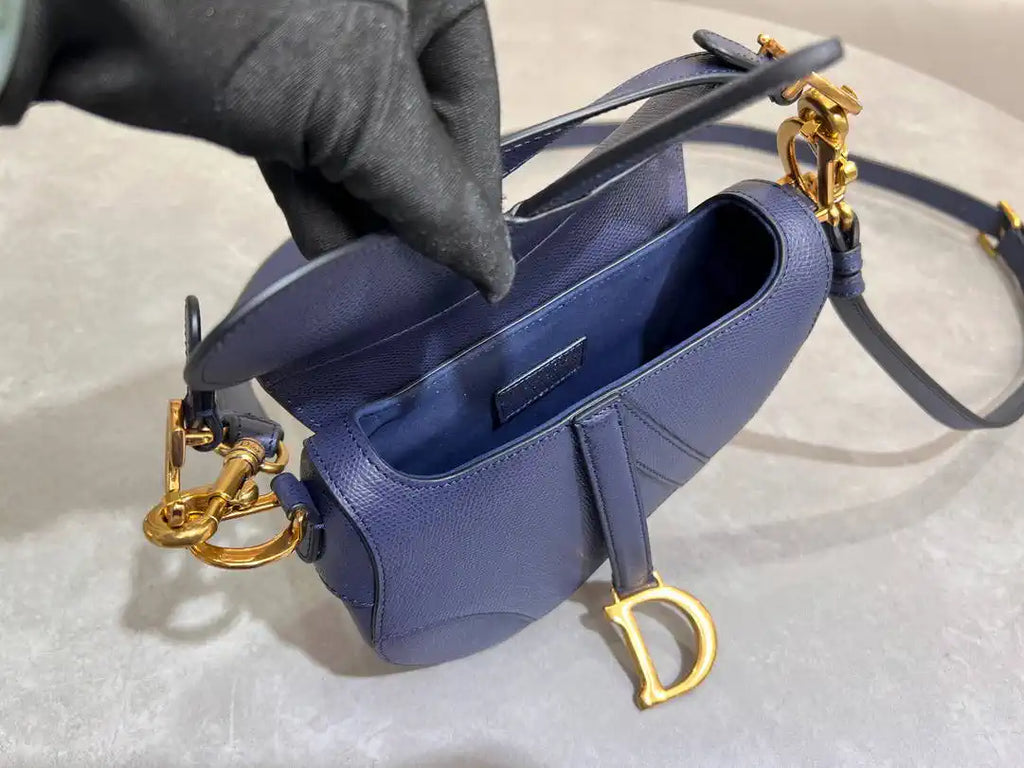Dior M0455 Saddle Bag With Strap Grained Calfskin Navy Blue M0456