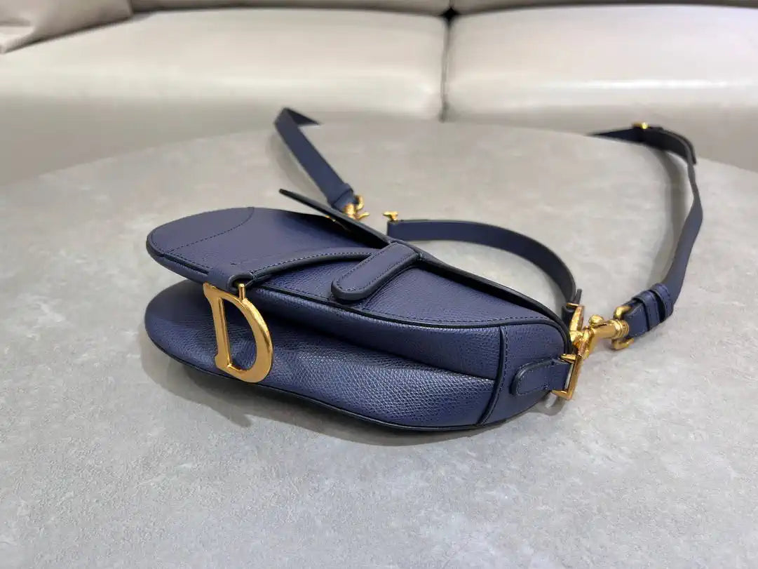 Dior M0455 Saddle Bag With Strap Grained Calfskin Navy Blue M0456