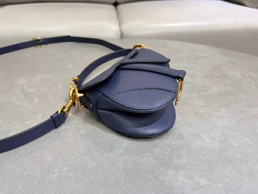 Dior M0455 Saddle Bag With Strap Grained Calfskin Navy Blue M0456