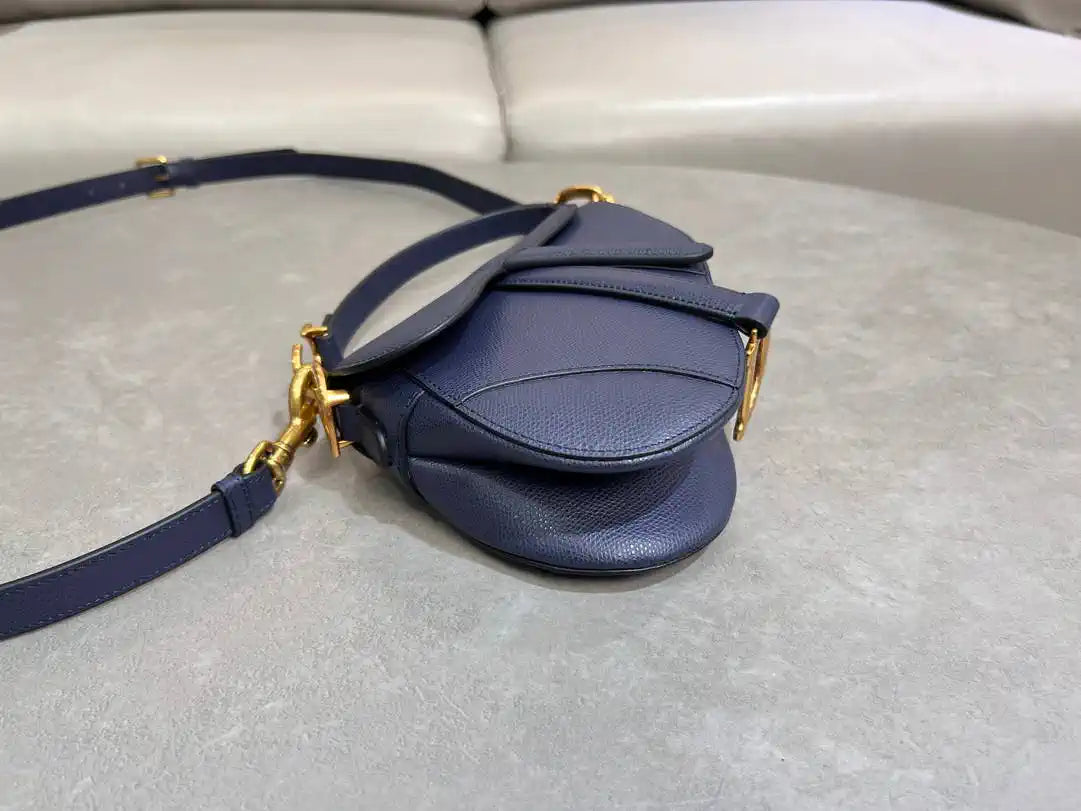 Dior M0455 Saddle Bag With Strap Grained Calfskin Navy Blue M0456
