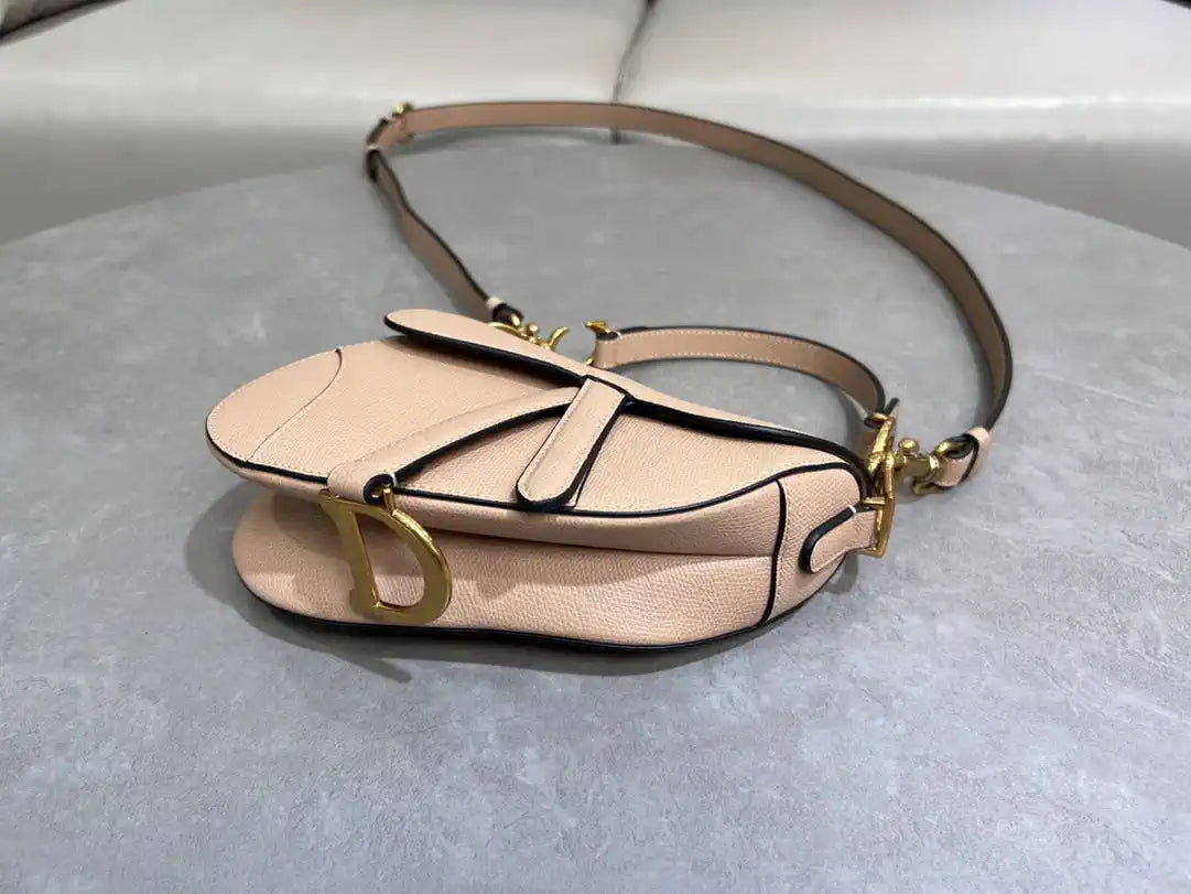 Dior M0455 Saddle Bag With Strap Grained Calfskin Rose Pink M0456