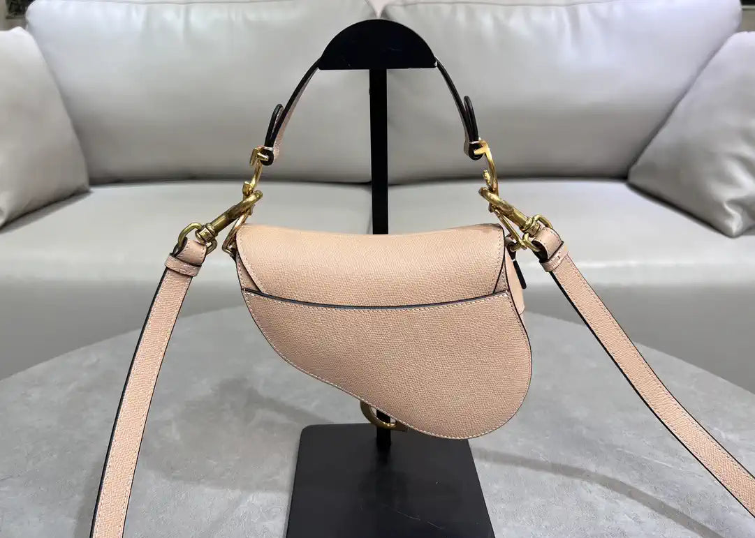 Dior M0455 Saddle Bag With Strap Grained Calfskin Rose Pink M0456