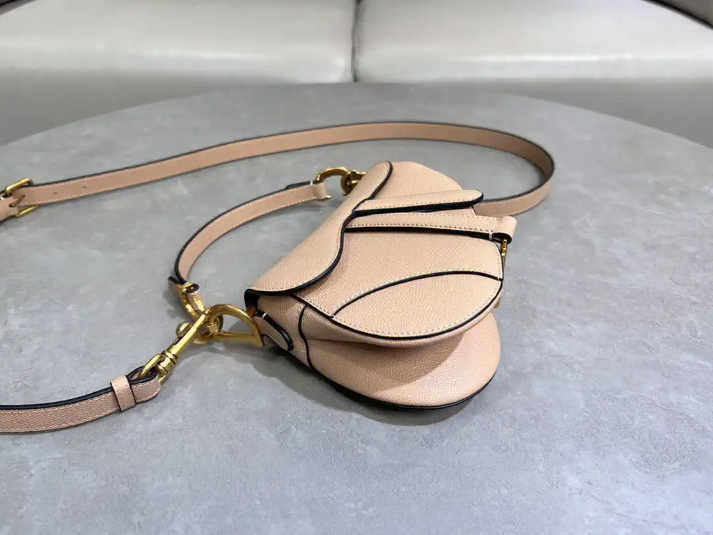 Dior M0455 Saddle Bag With Strap Grained Calfskin Rose Pink M0456
