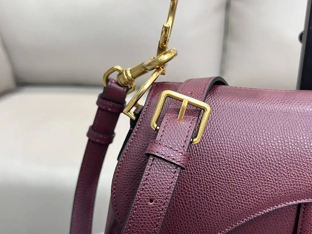 Dior M0455 Saddle Bag With Strap Grained Calfskin Plum M0456