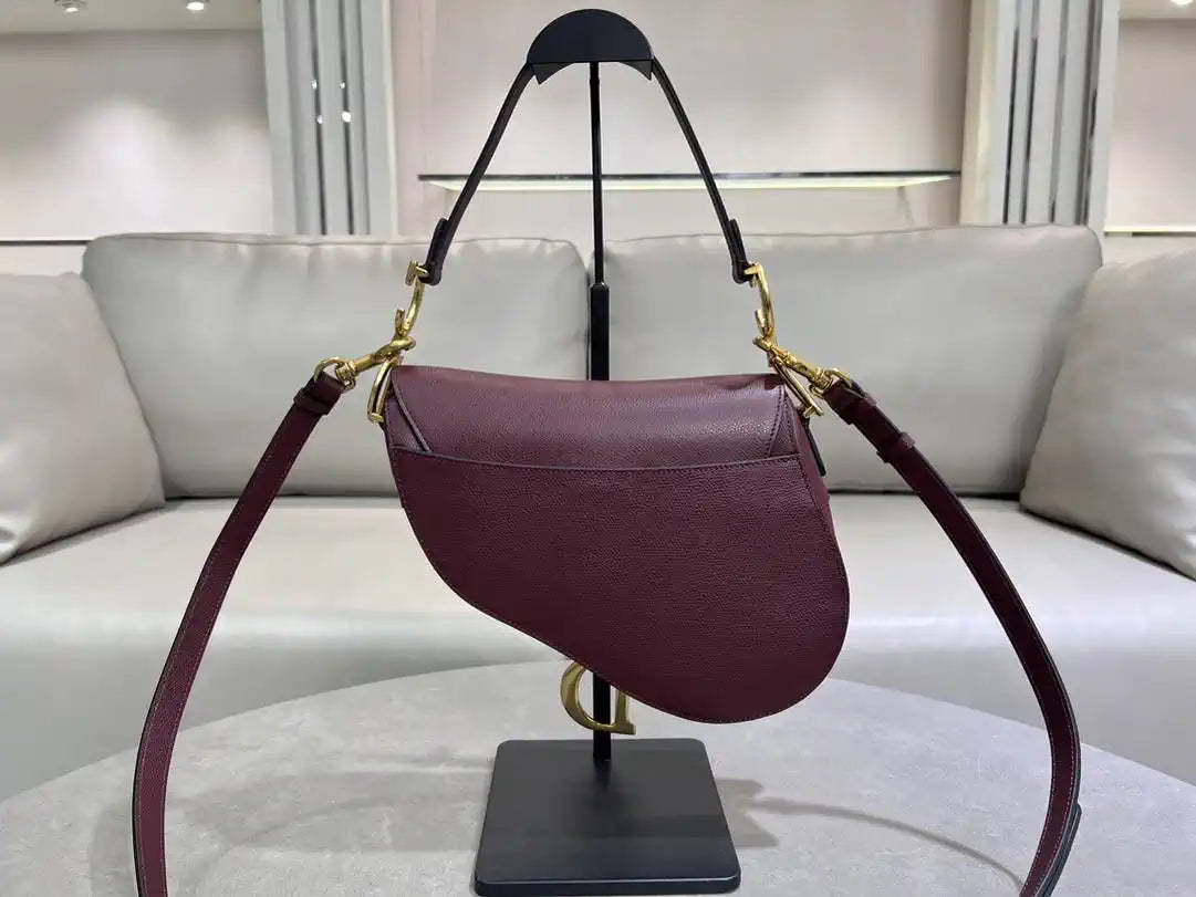 Dior M0455 Saddle Bag With Strap Grained Calfskin Plum M0456