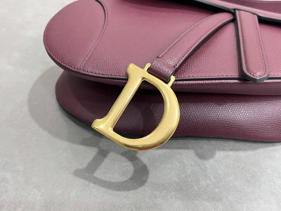 Dior M0455 Saddle Bag With Strap Grained Calfskin Plum M0456