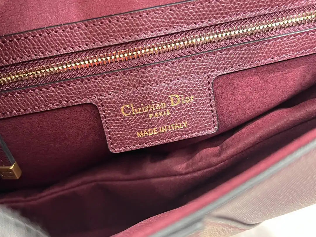Dior M0455 Saddle Bag With Strap Grained Calfskin Plum M0456