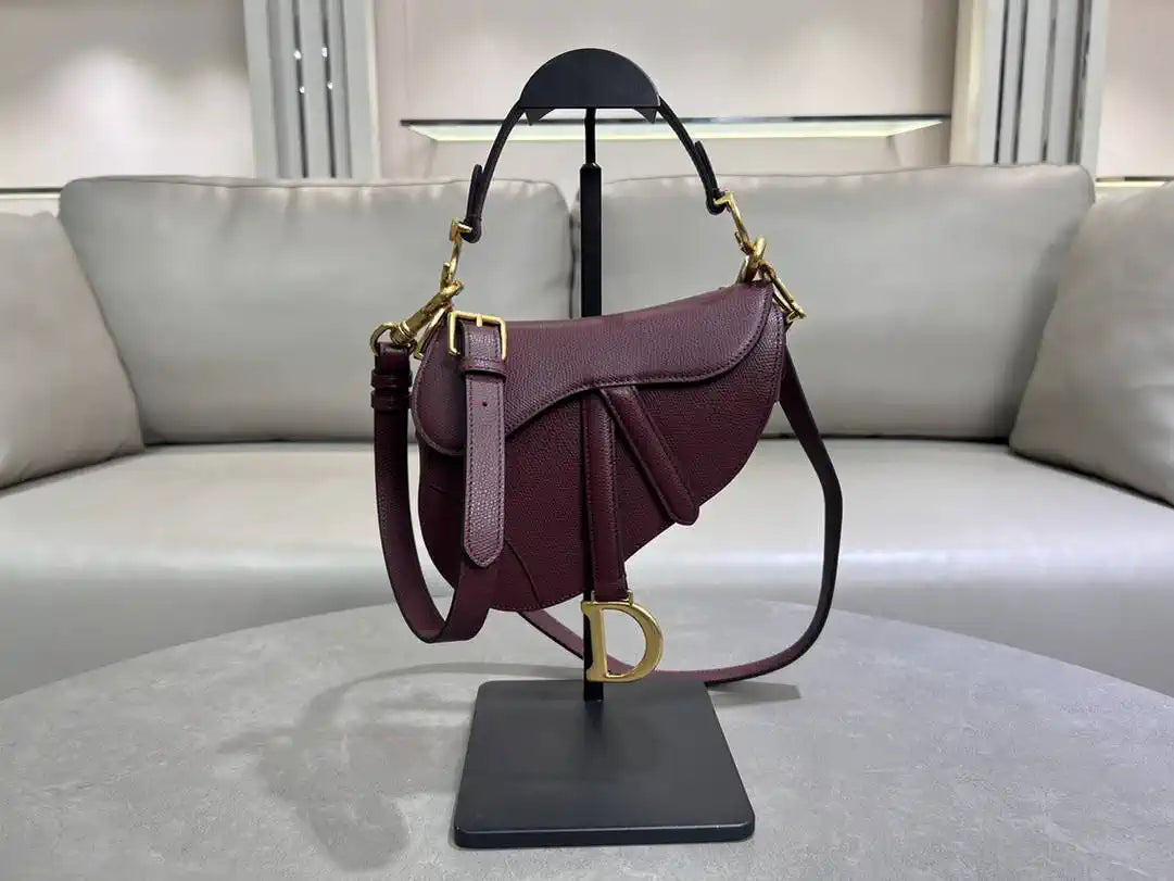 Dior M0455 Saddle Bag With Strap Grained Calfskin Plum M0456